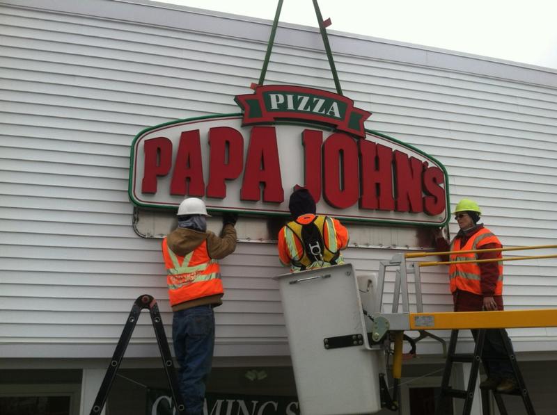 Papa Johns wall sign install